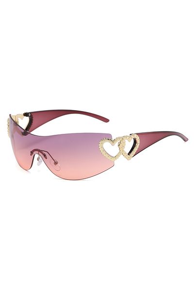 Choice show as picture purple pink Rimless Y2K Sunglasses Women Trendy Gradient 2000'S Wrap Around Sun Glas