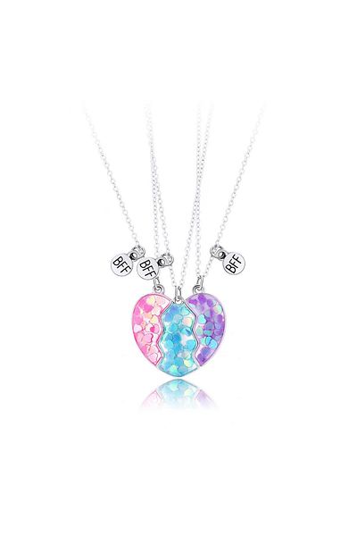 Choice 9 3pcs Magnetic Best Friends Pendant Necklace Stitching Heart Colorful Sequins Necklace Gift For Me.