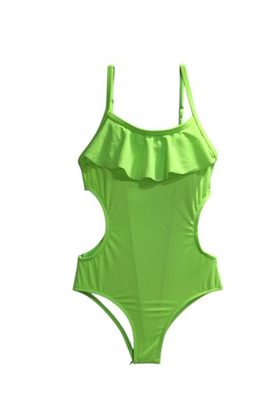 TooHot Girl's Green Ruffled Side Cut Detailed Swimsuit
