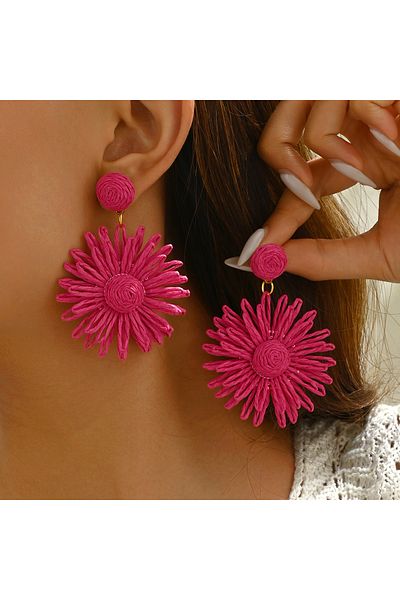 Choice Pink rose Colorful Sun Flower Earrings For Women Girl Handmade Bohemian Rattan Knit Earrings Summer