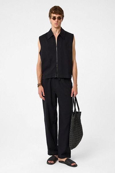 Antioch Black Polo Collar Textured Men's Vest