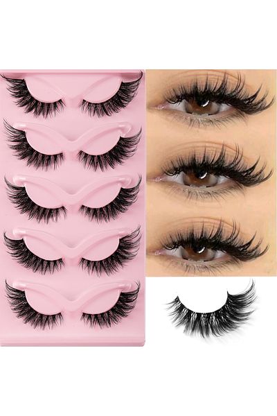 Choice 0.10mm 5 Pairs Cat Eye Lashes Faux Mink Eyelashes Natural long Manga Lashes Winged End Eye Elongated