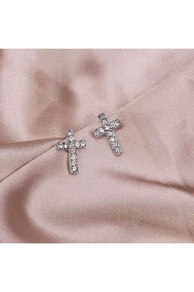 Choice 1 New Full Rhinestone Cross Earrings Women's Personalized Creative Trend Korean Pierced Earrings Me.