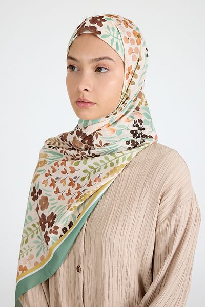 Rays Mint Flower Patterned Shawl 5677