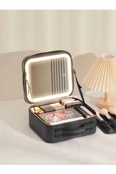Choice black 3 Color Train Case Mirror, White Portable Makeup Case Waterproof Organizer with Adjustable Div