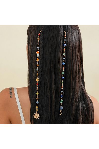 Choice Set Salircon 2Pcs/Set Trendy Design Long Tassel Chain Headdress Hair Accessories Exquisite Sun Moon