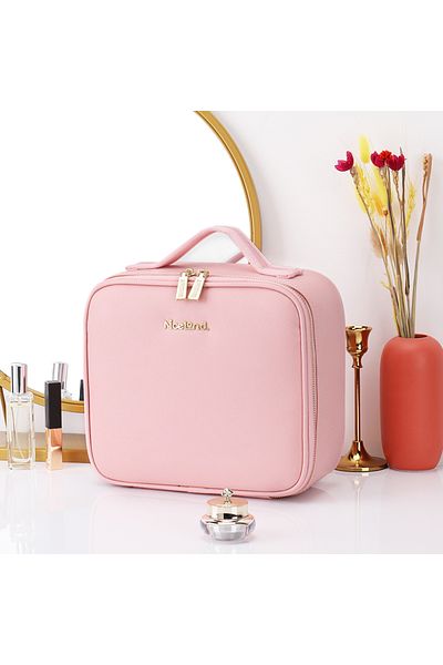 Choice Pink Travel Makeup Bag with LED Lighted Mirror 3 Color Scenarios Adjustable Brightness, with DIY Div