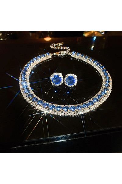 Choice Light blue Luxury Crystal Necklace Earrings Set Pink ABcolourful Necklace for Women Weddings Party J