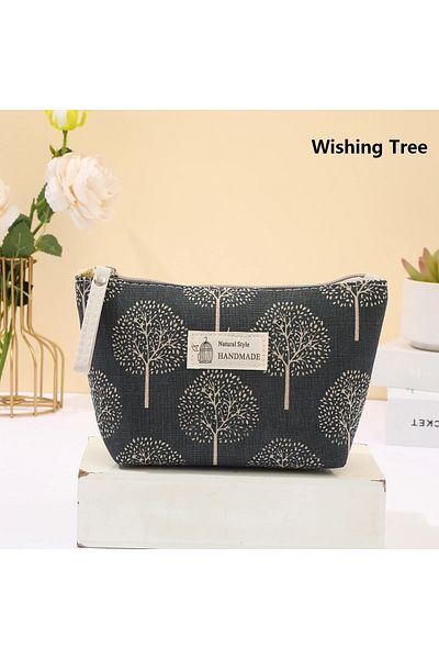 Choice Wishing Tree New Canvas Cosmetic Bags Zipper Opening Key Card Holder Cartoon Student Pencil Case Coi