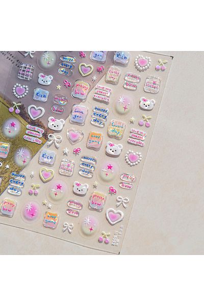 Choice TO5052 Jelly Pink Cartoon Animal Puppy Dog Love Heart Bowknot 5D Nail Art Sticker Cherry Star Rich P