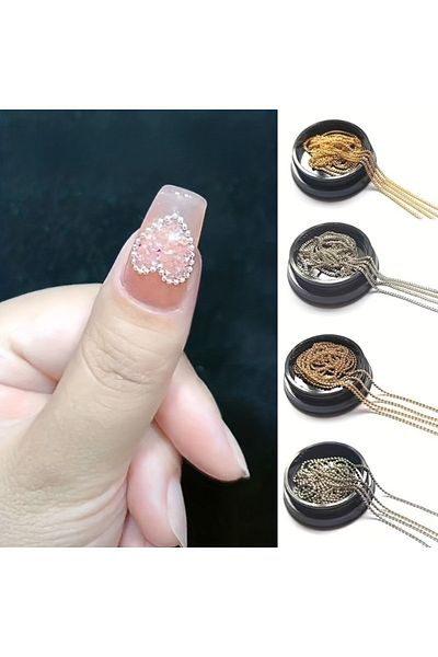 Choice 1 set 4 PCS Alloy Colors O Shape Chain Ball Chain Nail Art Chain For DIY Nail Art Accessories Nail