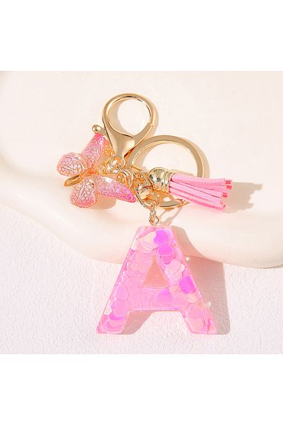 Choice A Personalized pink Initial Letter Keychain with Butterfly Charm - Durable Resin Construction Love .