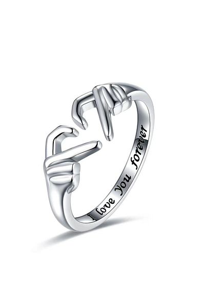 Choice resizable Silver Luxury Designer Double Hand Heart Couple Rings for Women Love Hug Wedding Valentine