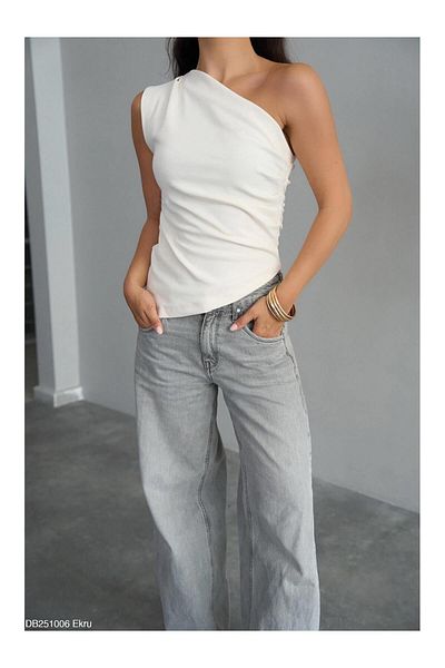 Coral One Shoulder Gather Detailed Blouse White