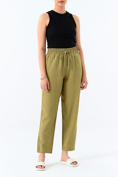 My Blog Khaki Elastic Waist Front Stitched Trousers - 51172