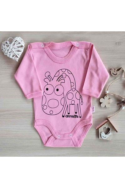 Necix's Baby bodysuit long sleeve pink giraffe cotton