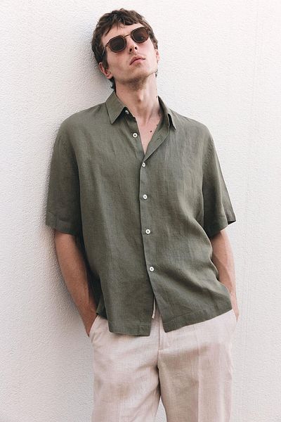Antioch Khaki 100% Linen Relaxed Men's Shirt