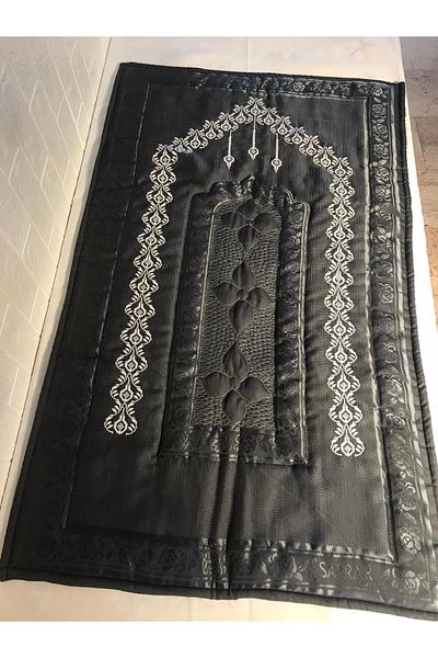 Vinezza Home Collection White and Gray Flower Motif Machine Embroidery Etamine Fabric Single Prayer Rug