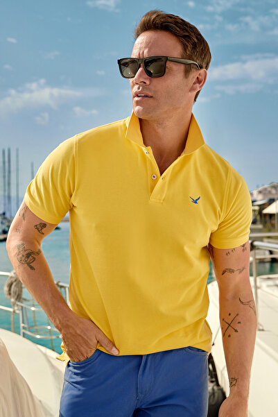 SMILE تي شيرت بولو من القطن بنسبة 100% باللون الأصفر من كايمان