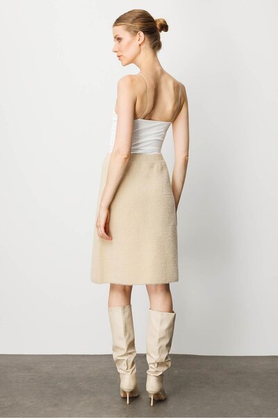 Desen Triko Women's Knitwear Short Skirt Beige
