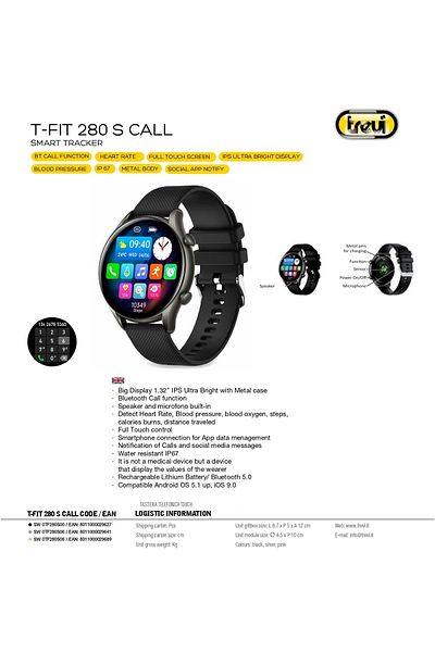 Trevi Smartwatch Italia TF280S IP67 microphone and speaker call function full option health sports gray