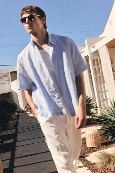 Antioch Baby Blue 100% Linen Relaxed Men's Shirt