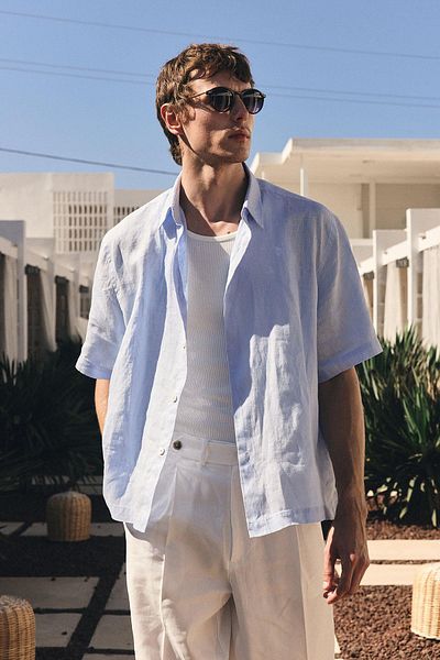 Antioch Baby Blue 100% Linen Relaxed Men's Shirt