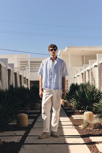 Antioch Baby Blue 100% Linen Relaxed Men's Shirt