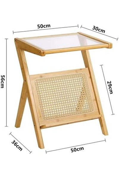 genric FFD Mid-Century Rattan Side Table with Glass Top & Bamboo Accents