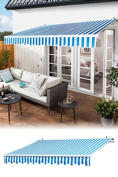 Binbirreyon Mavi Makaralı Bahçe Balkon Gölgelik Tente Duvara Montalanır 300x2...