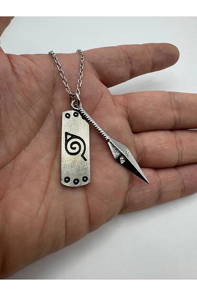 Herşey Nota Anime Konaha Collar with Icon Pendant – Unisex Naruto Accessory with 60 cm Chain