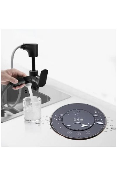 Adsinio Priză de ridicare cu ridicare/închidere automată, Adsinio, 3 Schuko, încărcare wireless 15V, negru-gri