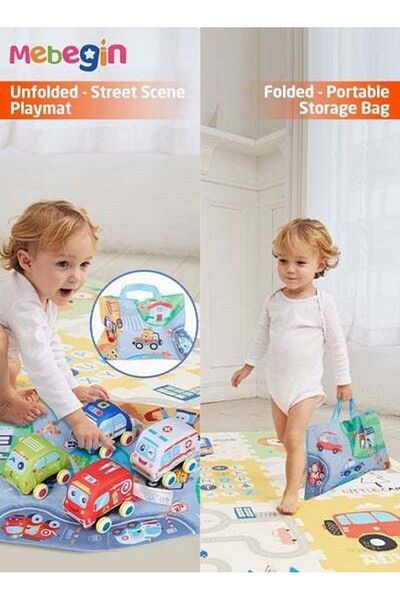 MEBEGIN 5PCS Pull Backtoys Car Set with A City Map, Vehicles Toys Playset with Storage Bag