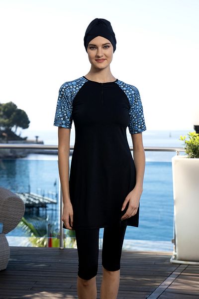 REMSA Short Sleeve Semi-Covered Swimsuit 24825 Black