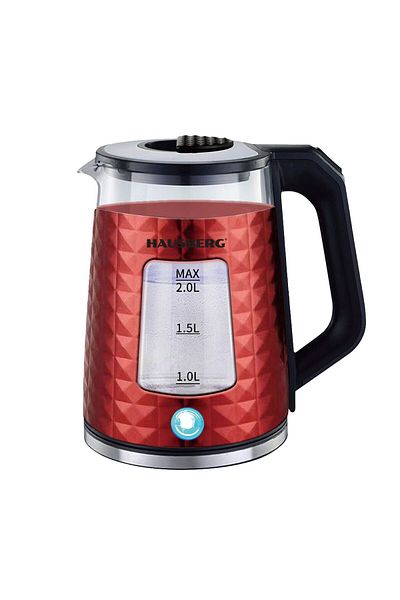 Hausberg Βραστήρας HB-3617RS, 1500 W, 2 L, περιστρεφόμενη βάση 360 μοιρών, Ενδεικτική λυχνία, Αυτόματη απενεργοποίηση, Κόκκινο