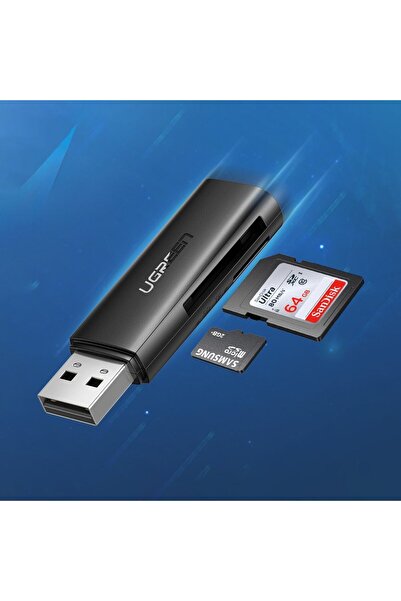 Ugreen Cititor de carduri de memorie SD TF pentru computer USB 3.0 negru