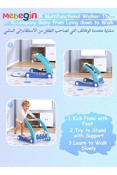 MEBEGIN 2 in 1 Baby Walker, Sit-to-Stand Learning Walker, Early Learning Push Toys with Kick-activated Piano