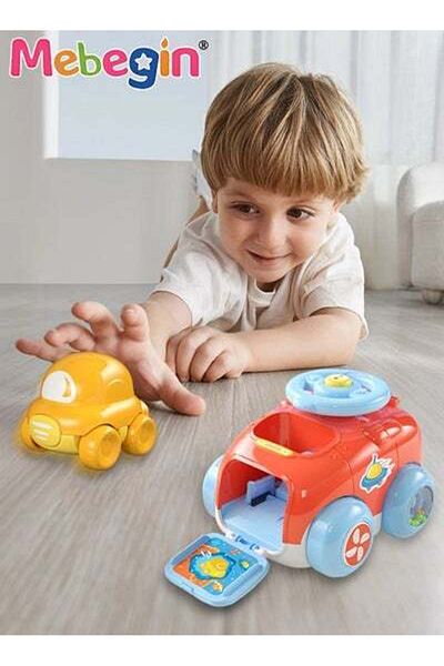 MEBEGIN Kids Catapult Car, Catapult Trolley with Steering Wheel, Ejection Inertial Car Pull Back Toy