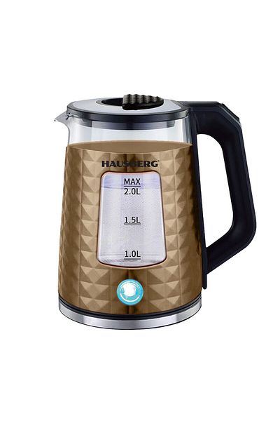 Hausberg Βραστήρας HB-3617AU, 1500 W, 2 L, περιστρεφόμενη βάση 360 μοιρών, ενδεικτική λυχνία, αυτόματο κλείσιμο, χρυσό