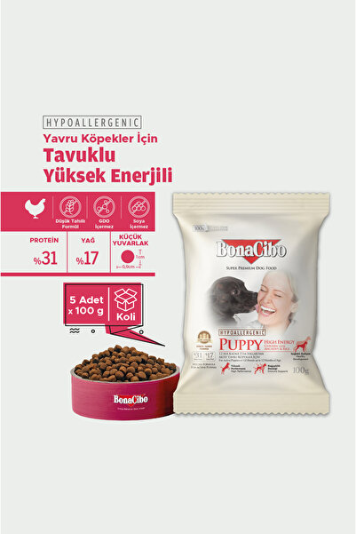 BonaCibo Puppy Dog Yüksek Enerjili Yavru Köpek Maması, 100 Gr x 5 Adet, Tüm I...