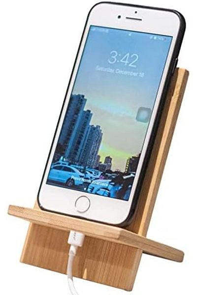 Generic Bamboo Phone Stand with Charging Hole Detachable Portable Wood Mobile Phone Holder