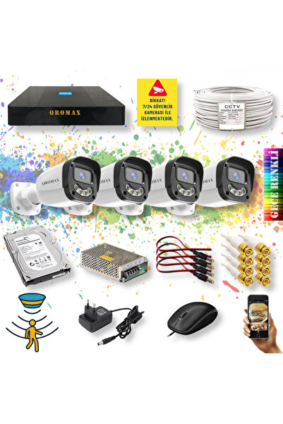 qromax 4 Kameralı Set - Gece Renkli Hareket Algılayan 5MP SONY Lensli Güvenli...