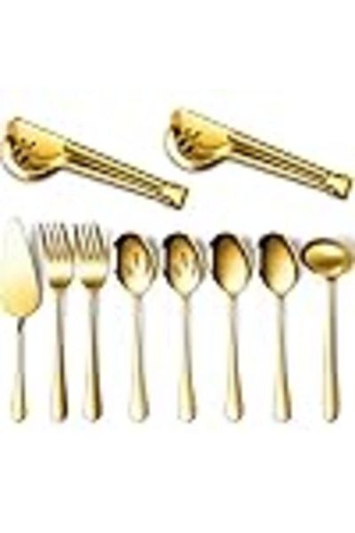COOYA Serving Utensils Set, Server Buffet Catering for Dishwasher Safe,Gold,10 PCs