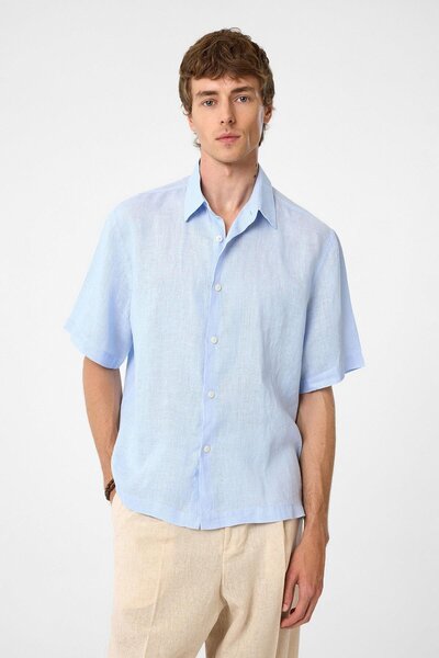 Antioch Baby Blue 100% Linen Relaxed Men's Shirt