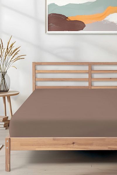 Roosac Certified Organic Cotton Fitted Sheet Brown L Single - Double L Knitted Combed Cotton