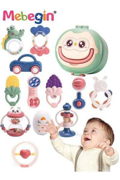 MEBEGIN 13PCS Baby Rattle Teething Set, Silicone Teether Sensory Toys Versati...
