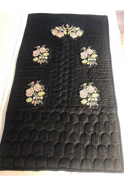 Vinezza Home Collection Collection Orange Flower Motif Machine Embroidery Etamine Fabric Single Prayer Rug