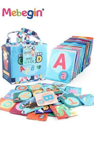 MEBEGIN 26Pcs Baby Soft Cloth Book Set with Storage Bag Nontoxic Washable Sensory Book Activity Crinkle Book