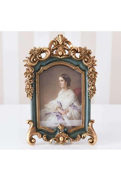 BLA BLA FOAM Classic Photo Frame, Blue/Gold, Baroque Style, 5' X 7' (12.7x17.8 cm)