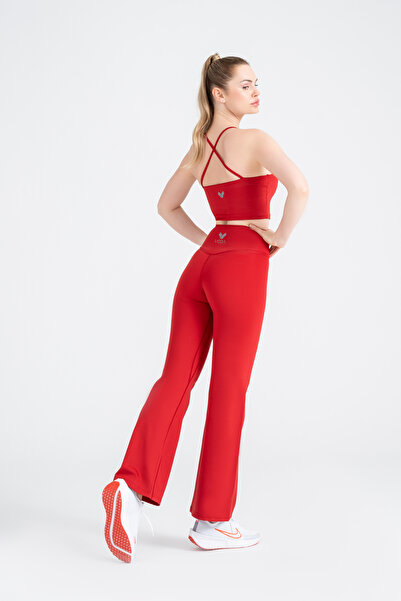 VOOA SPORTSWEAR Define Push-up Flare Form Cross Belt Detayli Tayt Kirmizi